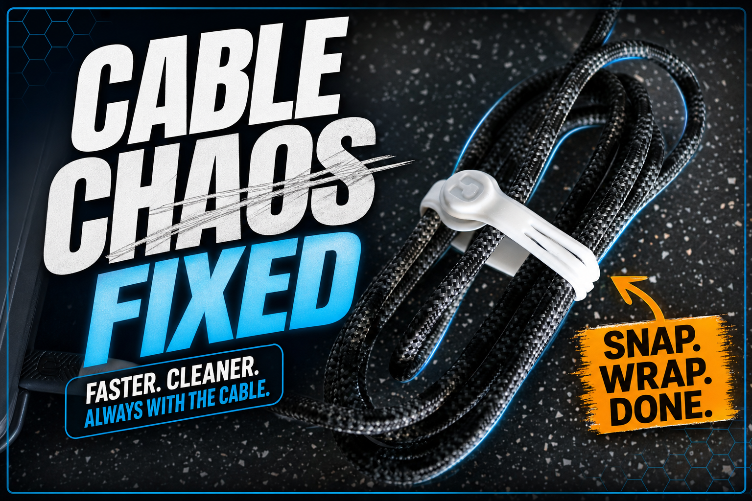 Magnetic silicone cable ties wrapping and securing everyday charging cables.