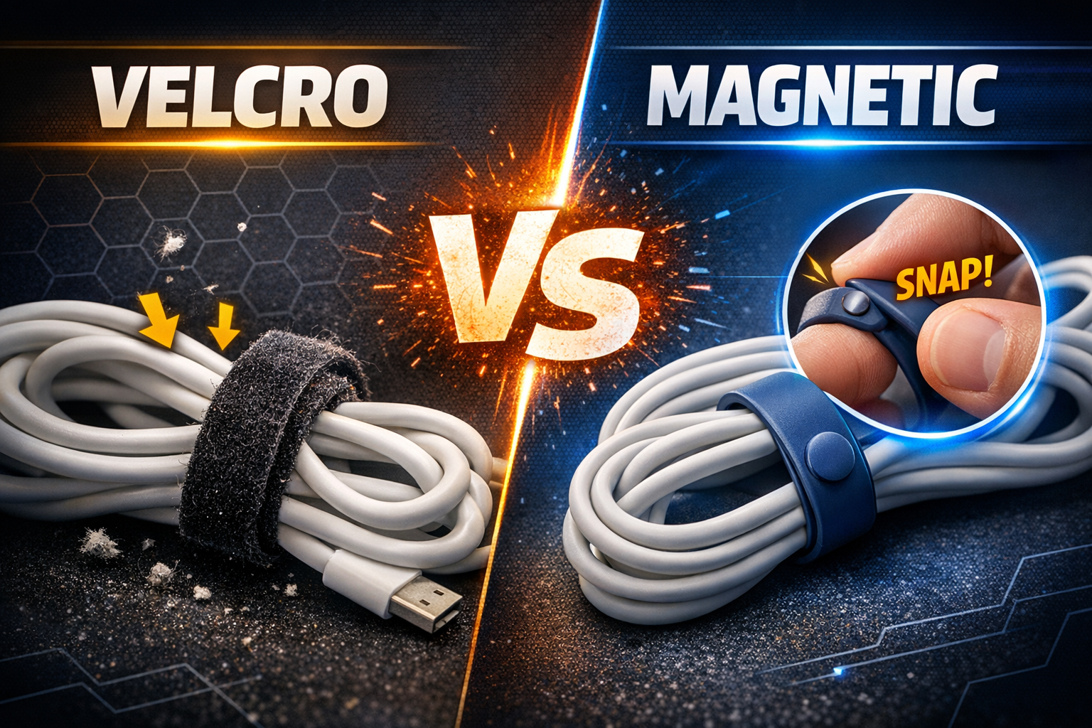 Cloop magnetic cable ties vs Velcro straps organizing everyday cables