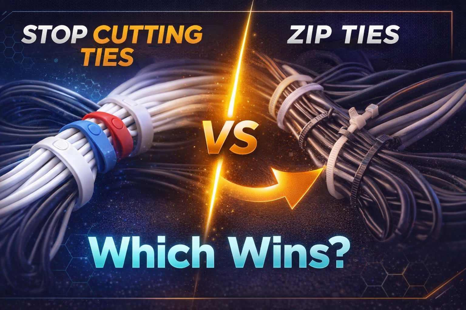 Cloop reusable magnetic cable ties compared with plastic zip ties for cable management