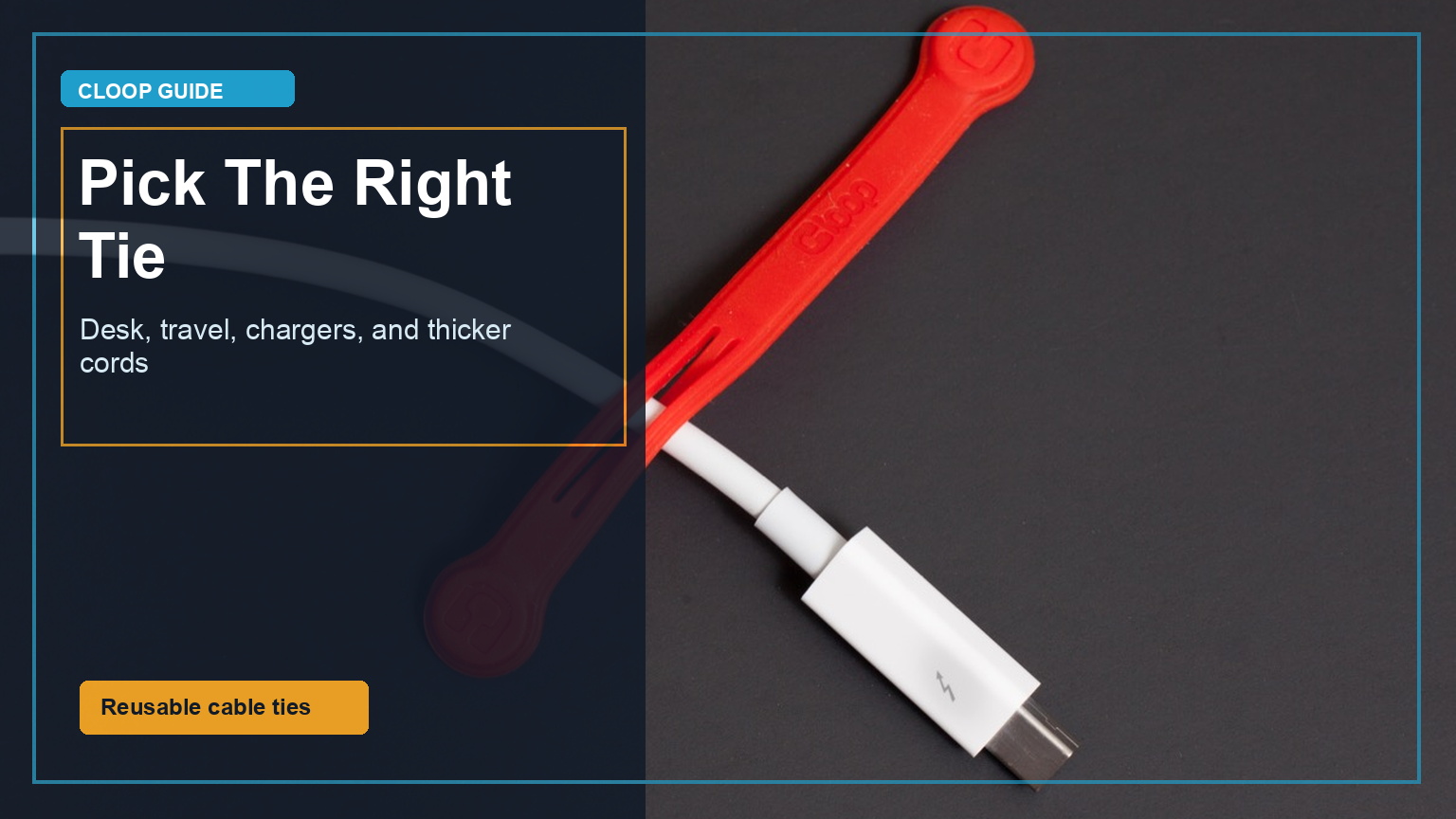 Cloop magnetic cable keeper attached to a USB-C cable for desk and travel cable organization