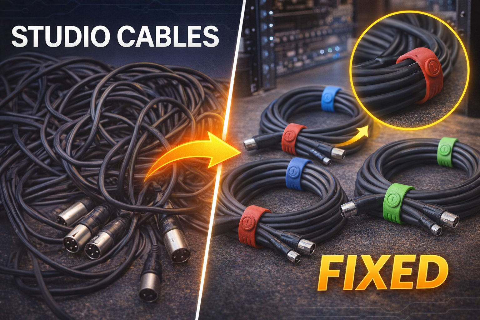 XLR cable organization with Cloop magnetic cable ties