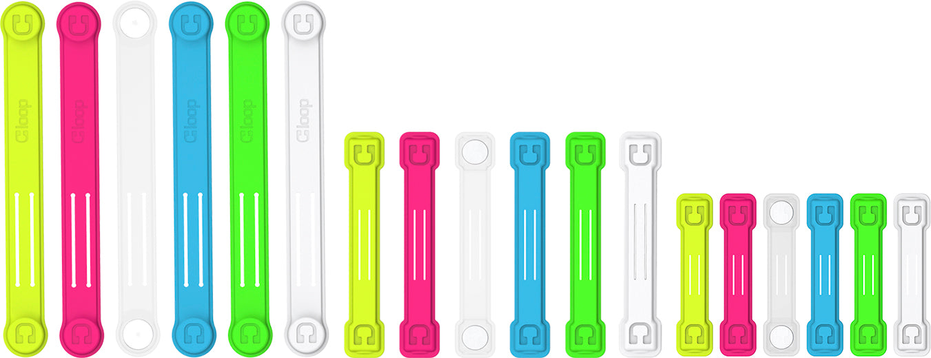 Cloop 18-Pack: Magnetic Cable Wraps in Assorted Sizes, Fluorescent Colors - Elastic Silicone for Easy Cable Management