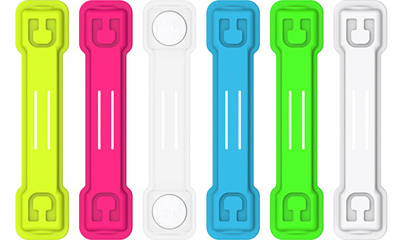 6-Pack Small Elastic and Magnetic Cable Clips (for earbud cords and alike) - New Fluo Colors by Cloop